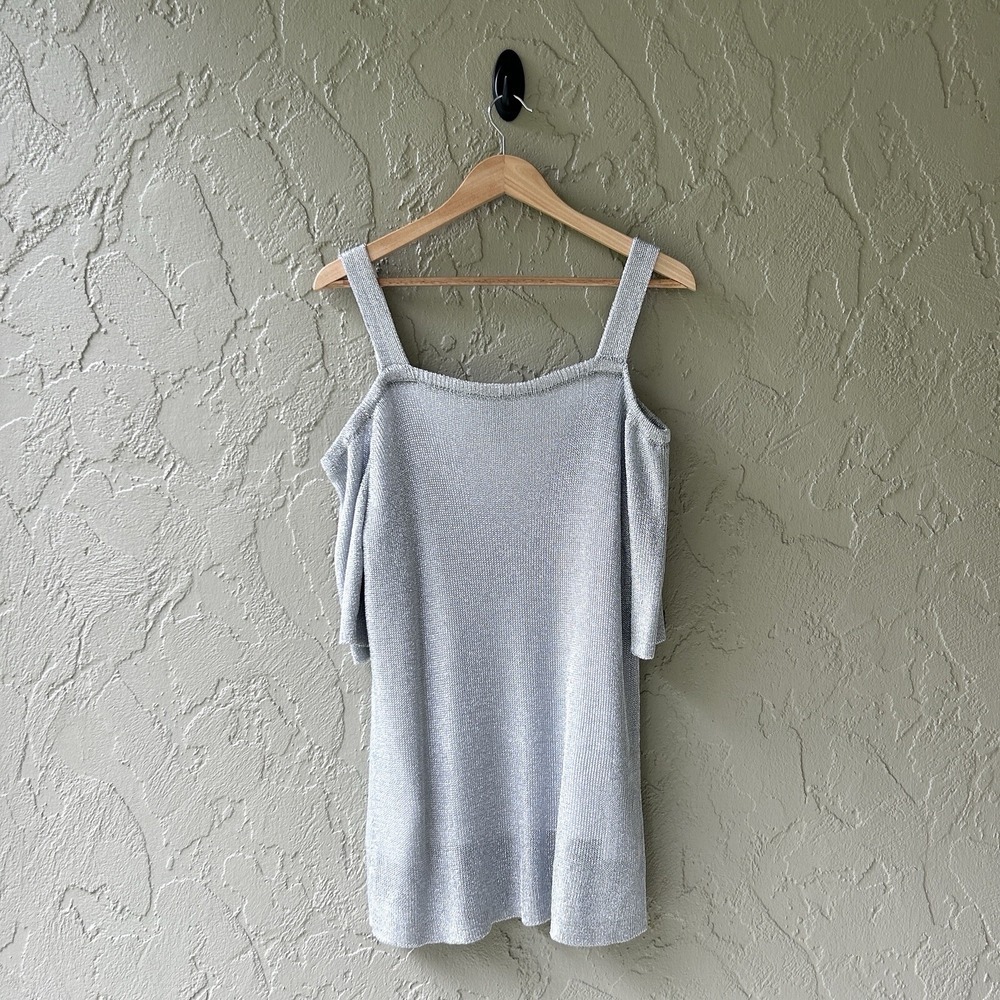 Chico's Travelers Collection Women's 3 Metallic Cold Shoulder Large Knit Top NWT